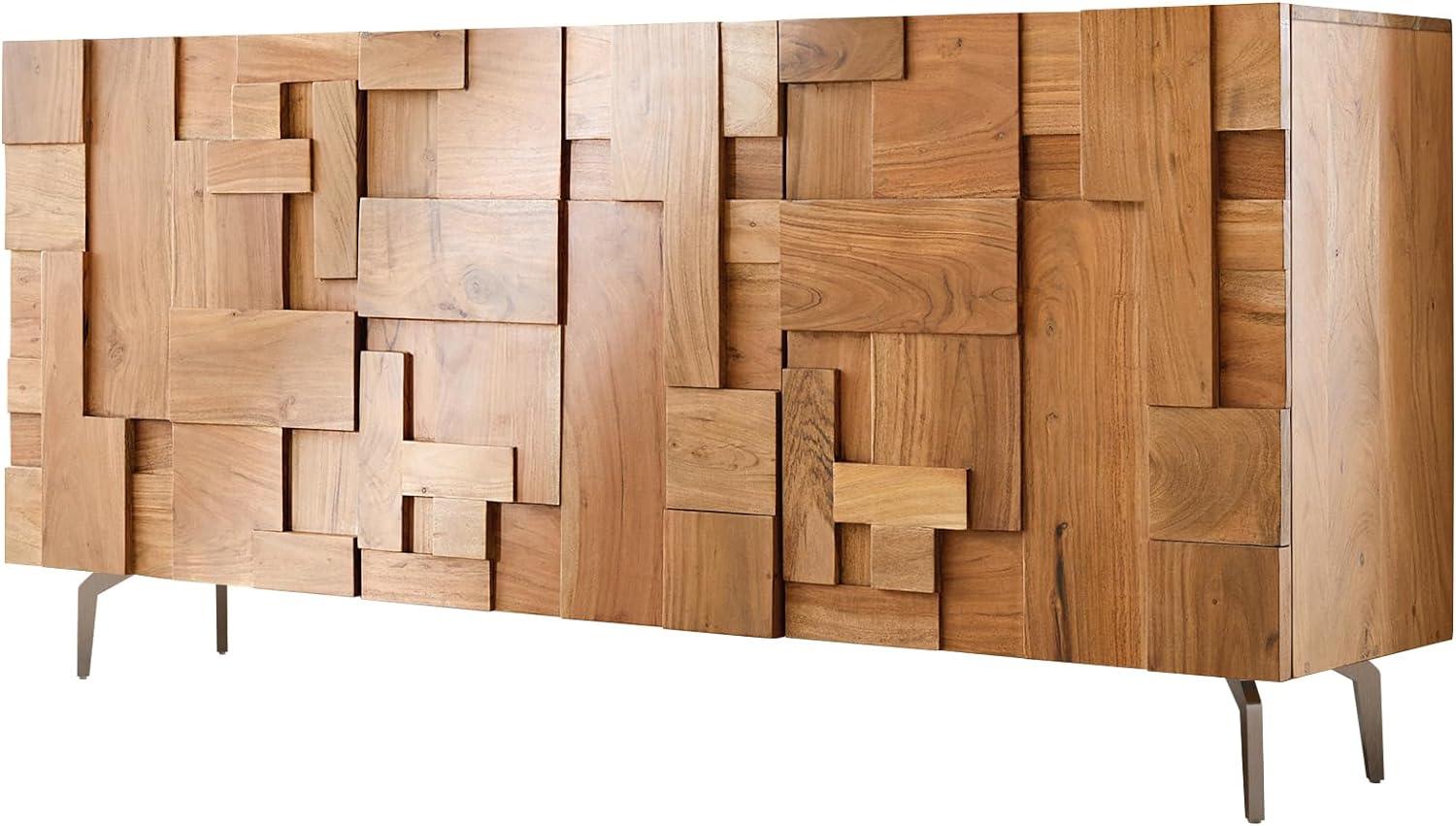 Sideboard Puzzle 175 cm Akazie Natur 3 Türen Winkelfuß Edelstahl Bild 1