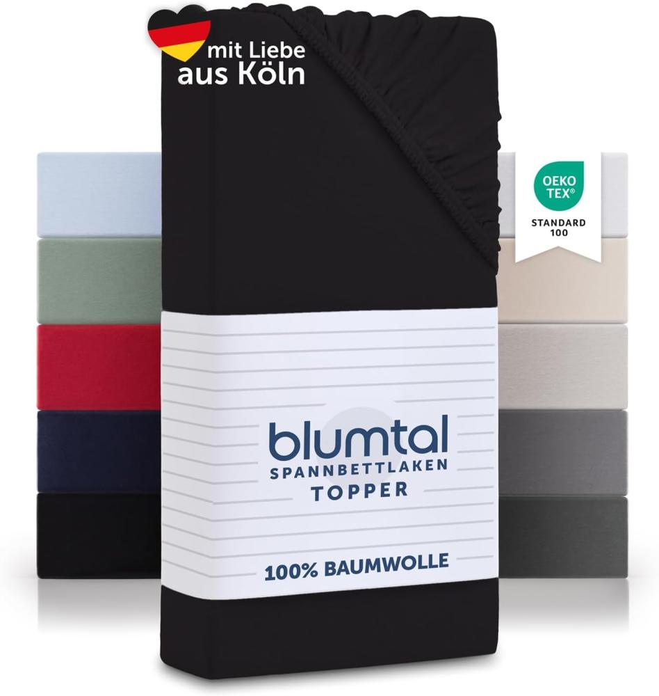 Blumtal® Basics Jersey (2er-Set) Spannbettlaken 100x200cm -Oeko-TEX Zertifiziert, 100% Baumwolle Bettlaken, bis 7cm Topperhöhe, Schwarz Bild 1