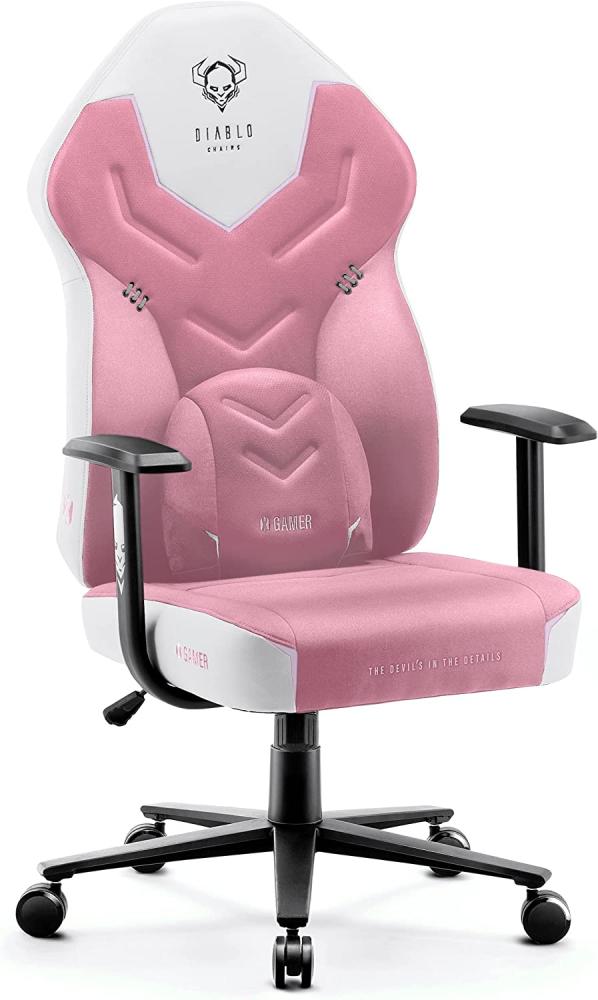 Diablo X-Gamer 2. 0 Gaming Stuhl Bürostuhl Stoffbezug Ergonomisches Design Lendenwirbelkissen Softpadauflage (Rosa-Weiß) Bild 1