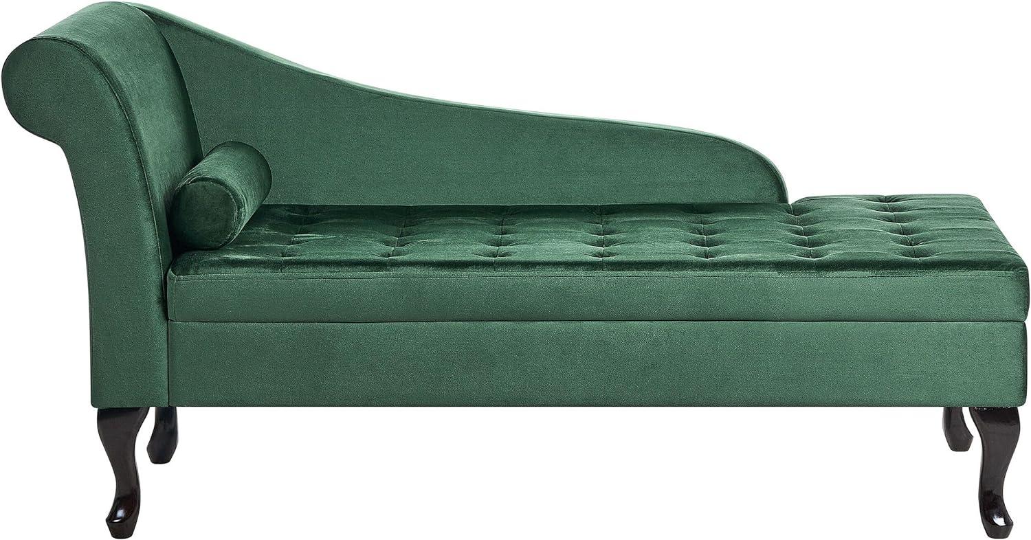 Chaiselongue Samtstoff dunkelgrün mit Bettkasten linksseitig PESSAC Bild 1
