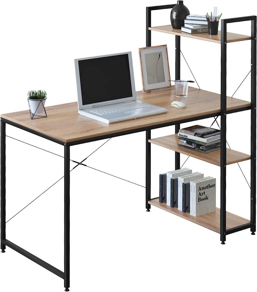 Moderner Schreibtisch mit integriertem Bücherregal, braun-schwarz, 120 x 64 x 120 cm Bild 1