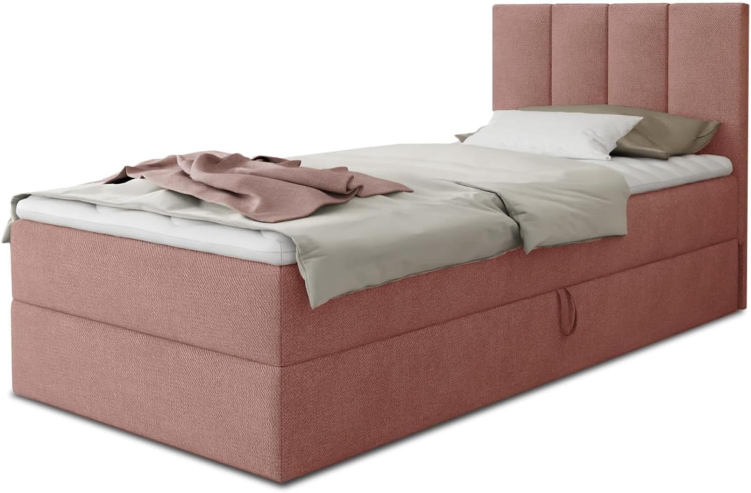 Boxspringbett Star Mini mit Bettkasten, Bonell-Matratze und Topper - Einzelbett mit Matratzentopper, Polsterbett, Bett, Schlafzimmer, Jugendzimmer (Pink (Kronos 29), 120 x 200 cm) Bild 1