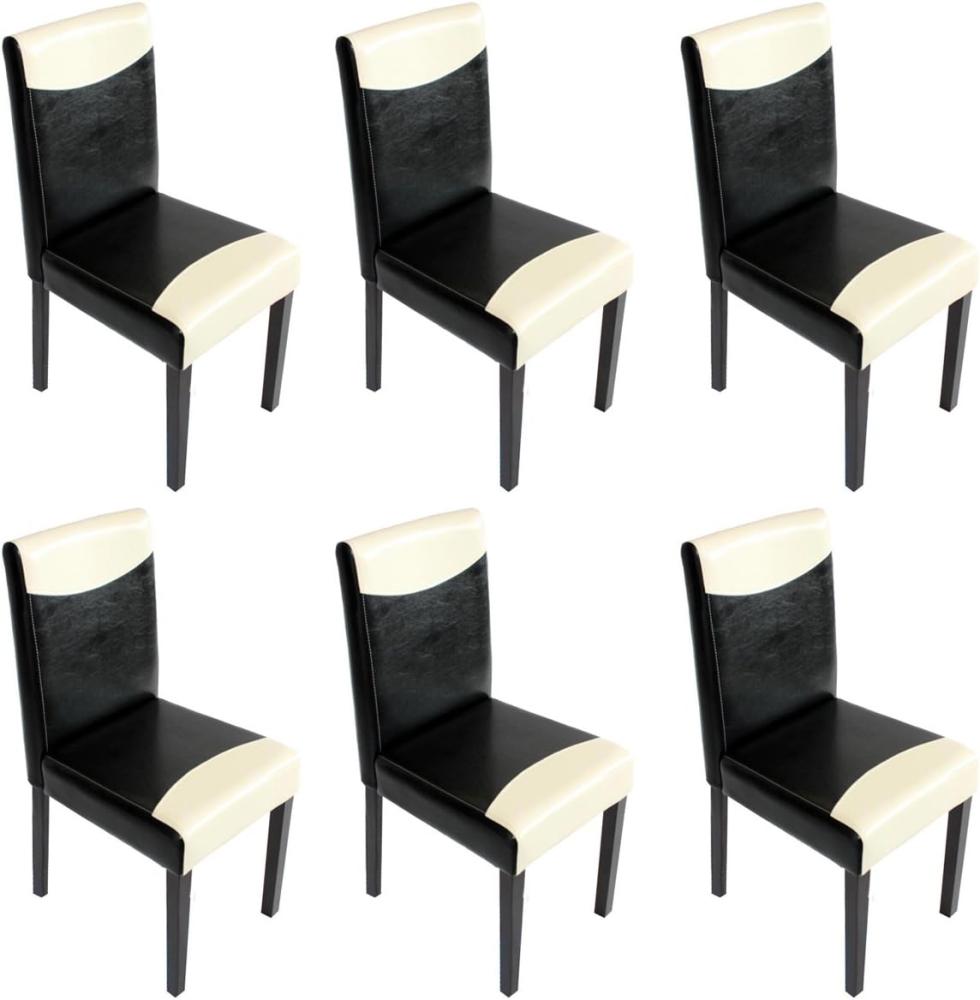 6er-Set Esszimmerstuhl Stuhl Küchenstuhl Littau ~ Kunstleder, schwarz-weiß, dunkle Beine Bild 1