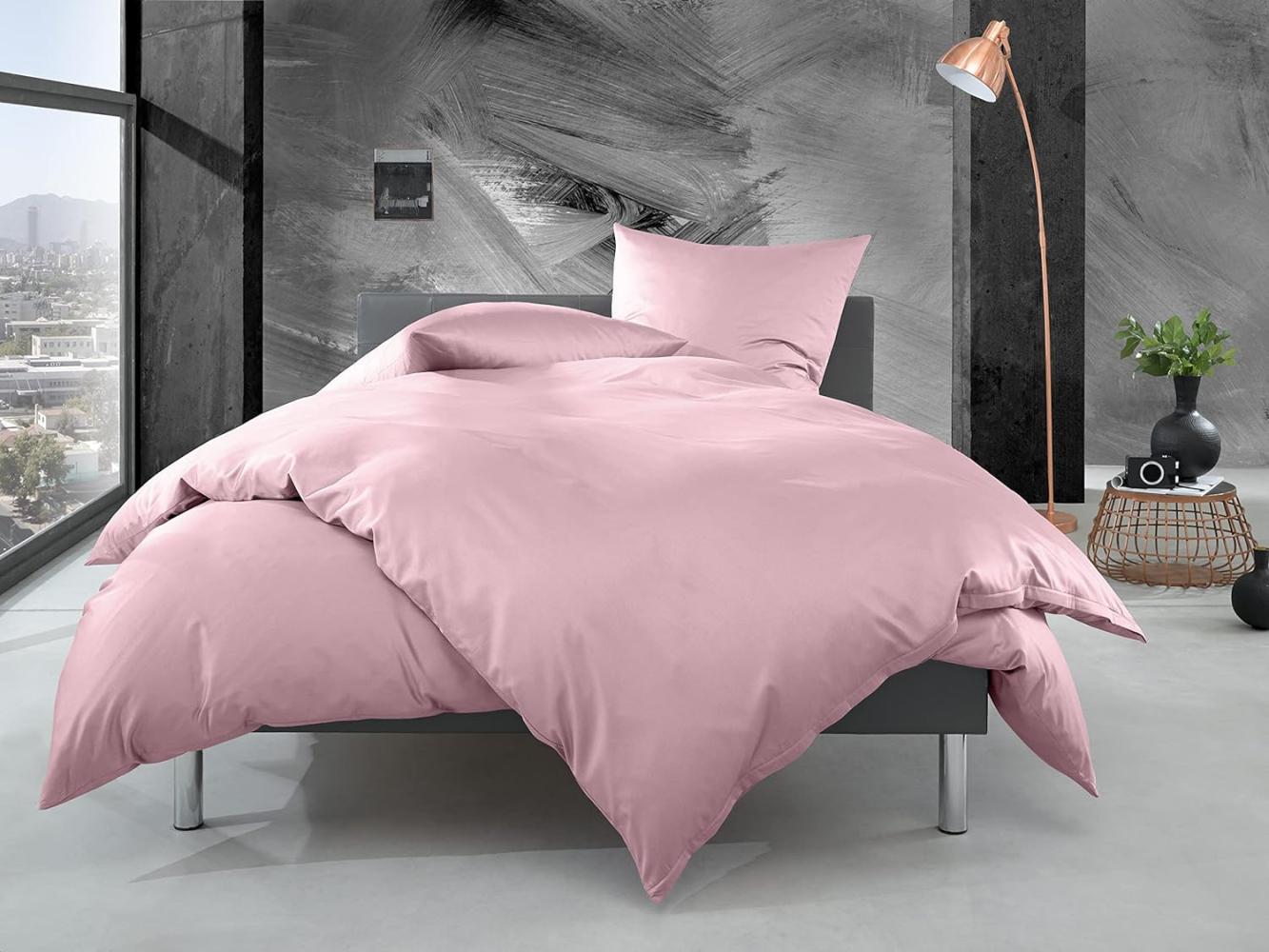 Bettwaesche-mit-Stil Mako Perkal Bettwäsche uni / einfarbig rosa Garnitur 240x220 + 2x 80x80 cm Bild 1
