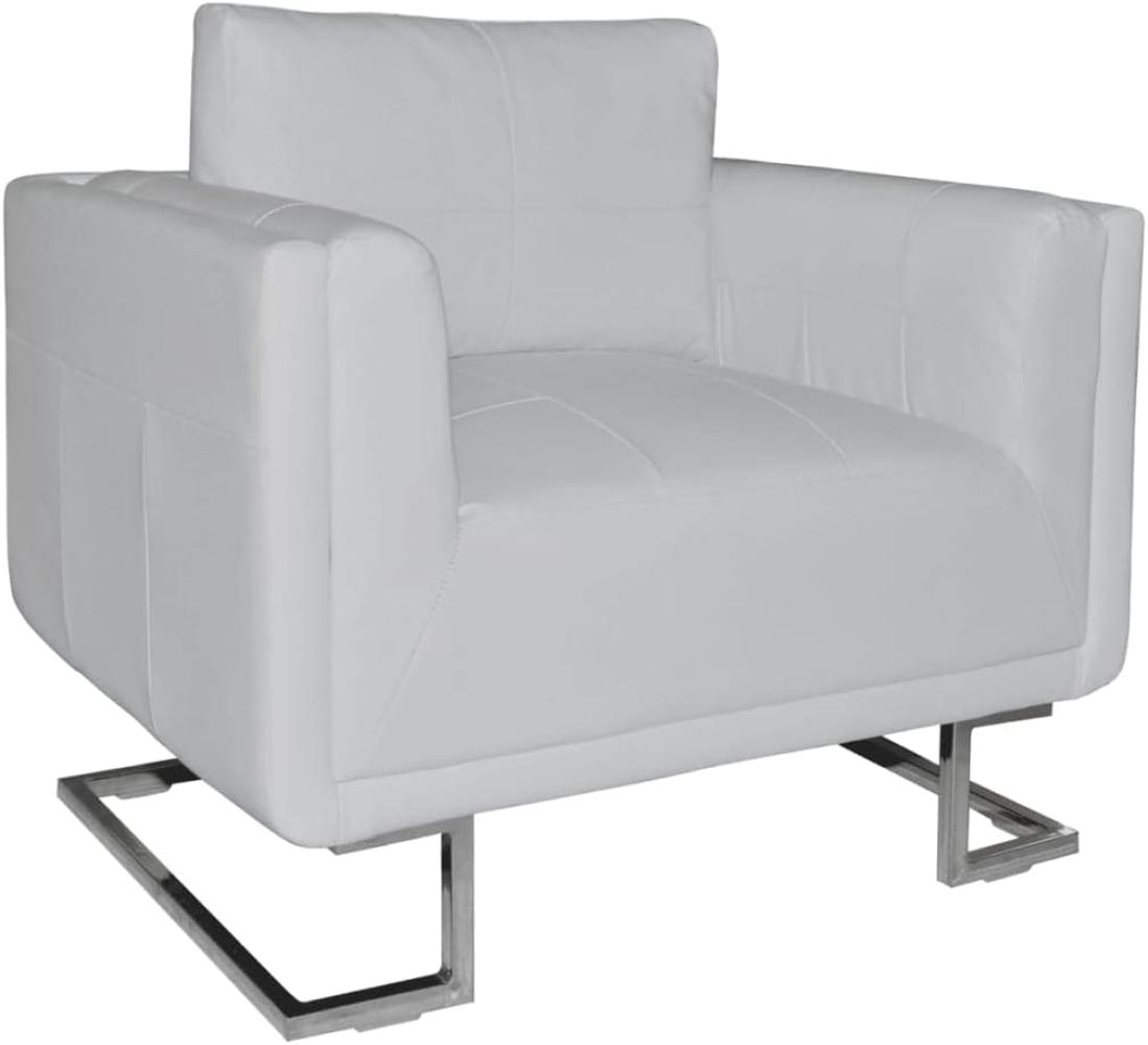 vidaXL Würfel-Sessel mit verchromten Füßen Weiß Kunstleder Bild 1