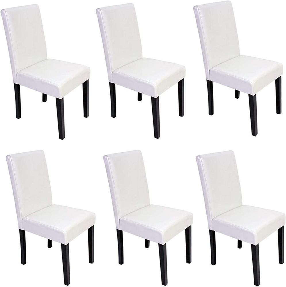 6er-Set Esszimmerstuhl Stuhl Küchenstuhl Littau ~ Kunstleder, weiß, dunkle Beine Bild 1