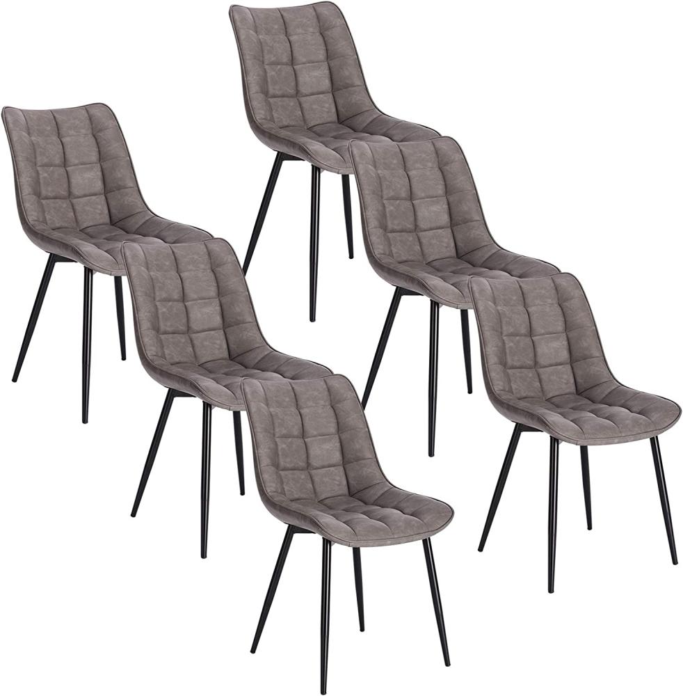 WOLTU 6 x Esszimmerstühle 6er Set Esszimmerstuhl Küchenstuhl Polsterstuhl Design Stuhl mit Rückenlehne, mit Sitzfläche aus Kunstleder, Gestell aus Metall, Dunkegrau, BH207dgr-6 Bild 1