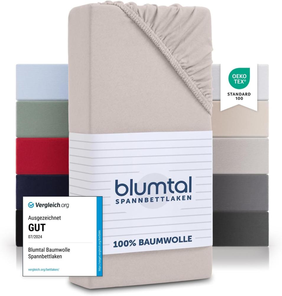 Blumtal® Basics Jersey (2er-Set) Spannbettlaken 160x200cm -Oeko-TEX Zertifiziert, 100% Baumwolle Bettlaken, bis 7cm Topperhöhe, Elfenbein Bild 1