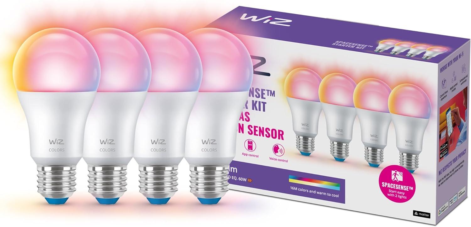 WiZ E27 LED Lampe Tunable White & Color, TESTSIEGER Stiftung Warentest (01/2024), dimmbar, 60W, 16 Mio. Farben, smarte Steuerung per App/Stimme über WLAN, Viererpack Bild 1