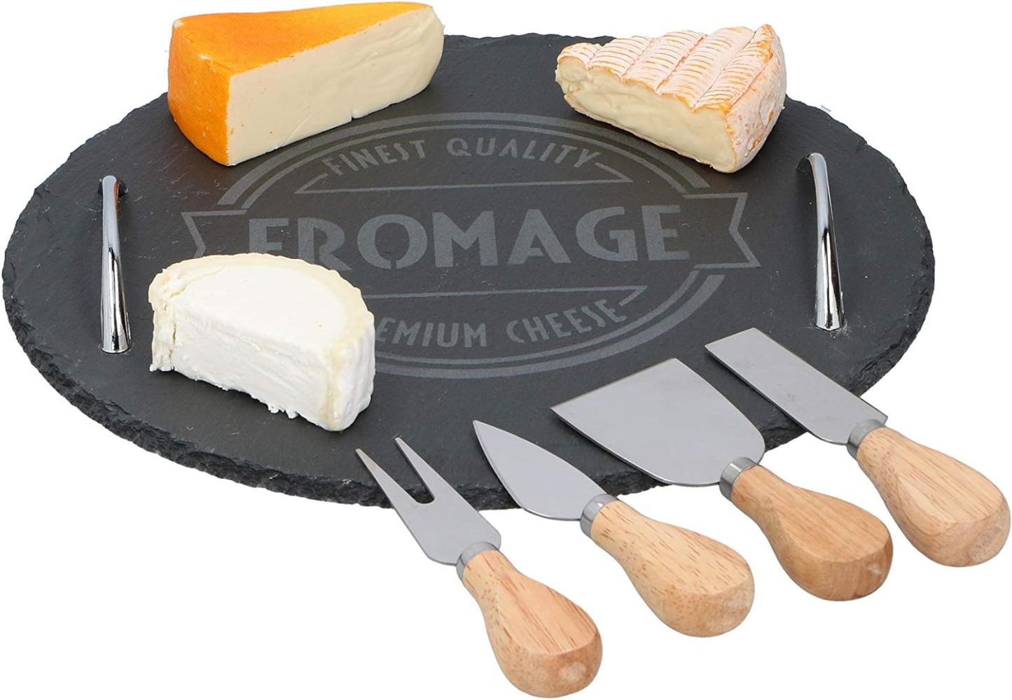 Alpina - 30cm 5tlg. Käseservice-Set Tablett, Messer und Hobel Servierplatte aus Schiefer Bild 1