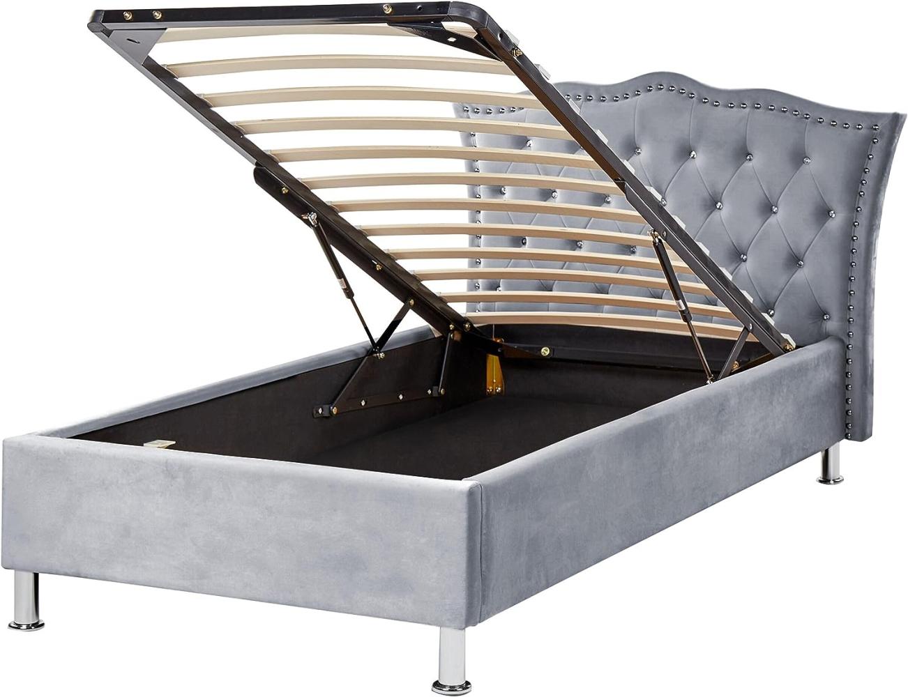 Bett Samtstoff grau mit Bettkasten hochklappbar 90 x 200 cm METZ Bild 1