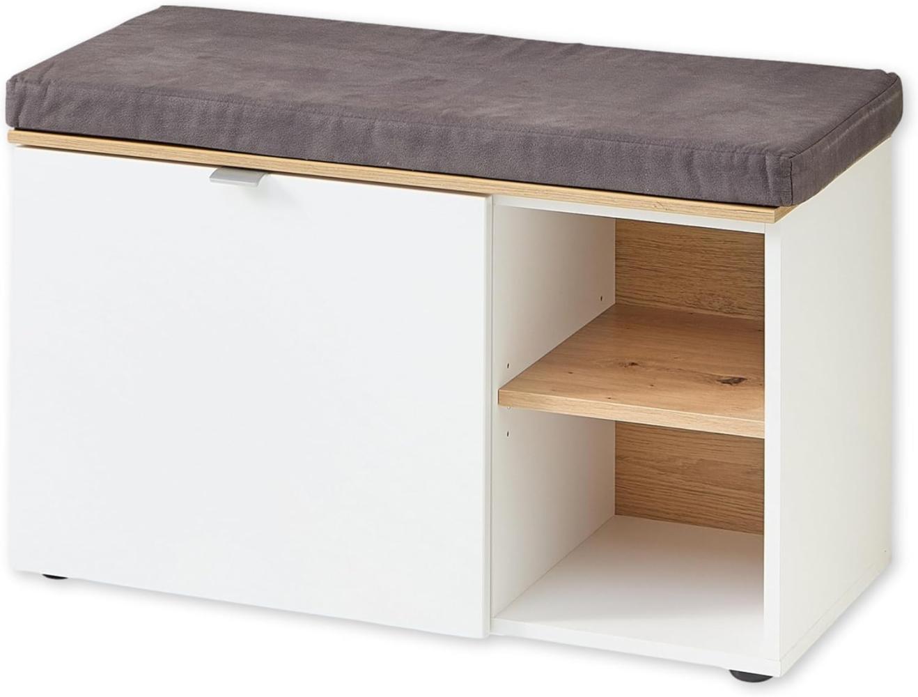 BARI Schuhbank in Weiß, Artisan Eiche Optik FSC-zertifiziert - Moderne Sitzbank mit Stauraum für Ihren Flur - 78 x 50 x 38 cm (B/H/T) Bild 1