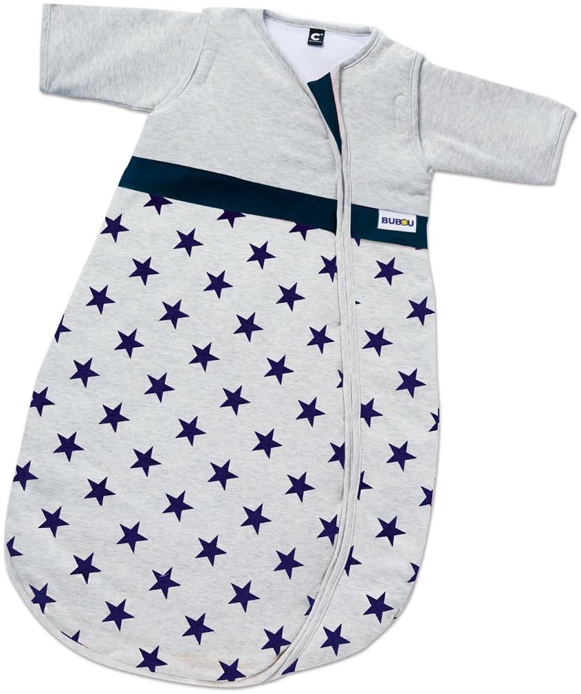 Gesslein 771144 Bubou Babyschlafsack mit abnehmbaren Ärmeln: Temperaturregulierender Ganzjahreschlafsack für Neugeborene, Baby Größe 70 cm, grau meliert mit Sternen marine blau Bild 1