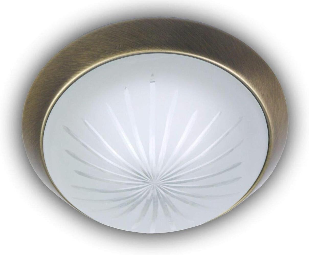 LED Deckenleuchte rund, Schliffglas satiniert, Dekorring Altmessing, Ø 25cm Bild 1
