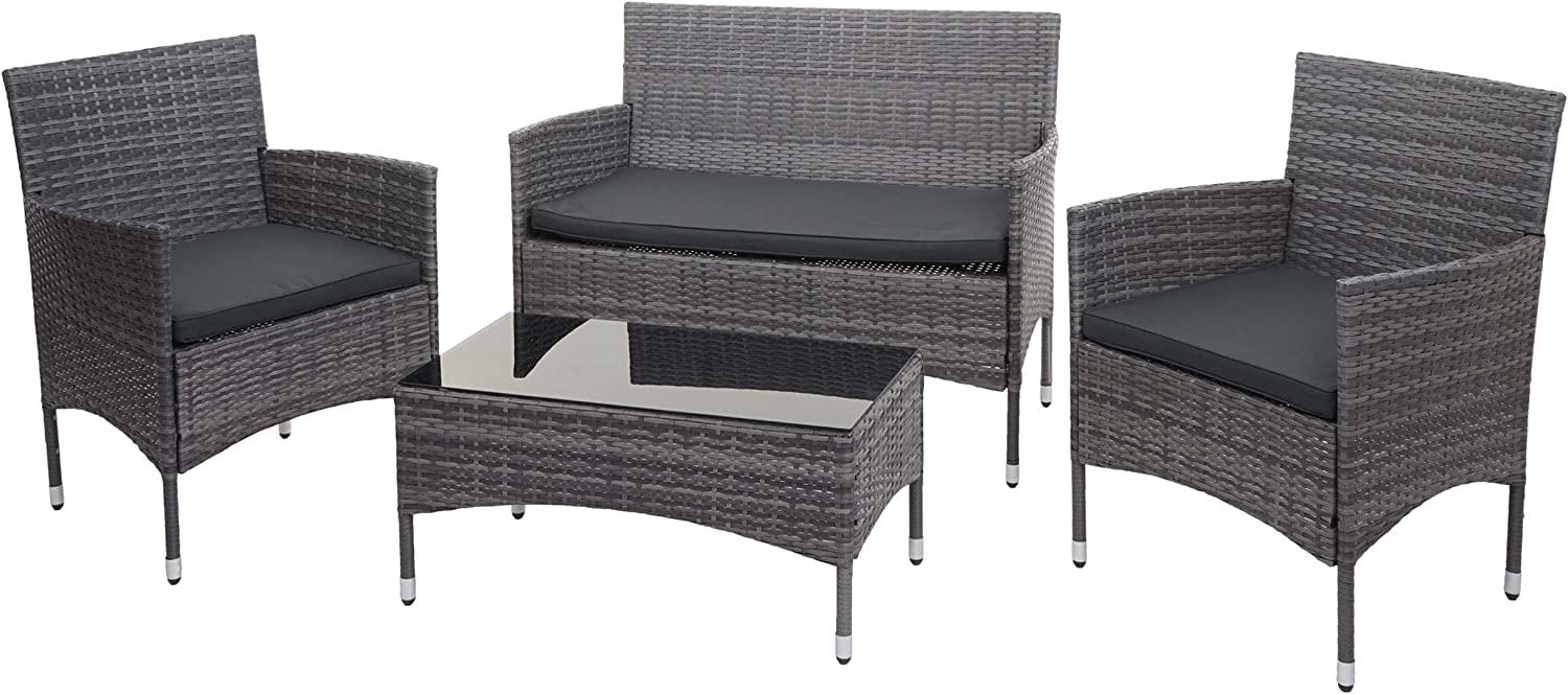Poly-Rattan Garnitur HWC-F55, Balkon-/Garten-/Lounge-Set Sofa Sitzgruppe ~ grau, Kissen dunkelgrau Bild 1
