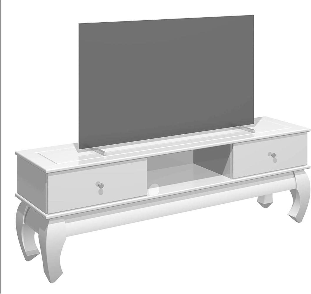 HOMEXPERTS TV-Stand OPIUM / modernes Lowboard in Hochglanz Weiß / Ferhseh-Regal / Metall Griffe Edelstahl-Chrom-Optik / Wohnzimmer-Schrank / TV-Bank / 159 x 54 x 40 cm (BxHxT) Bild 1