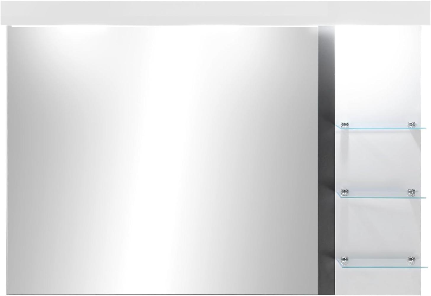 Badezimmer Spiegel Design-D in weiß Hochglanz und schwarz mit Beleuchtung 120 x 85 cm Bild 1