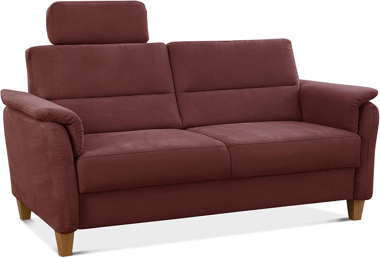 CAVADORE 3er-Sofa Palera mit Federkern / Kompakte Dreisitzer-Couch im Landhaus-Stil / inkl. 1 Kopfstütze / 179 x 89 x 89 / Mikrofaser, Rot Bild 1