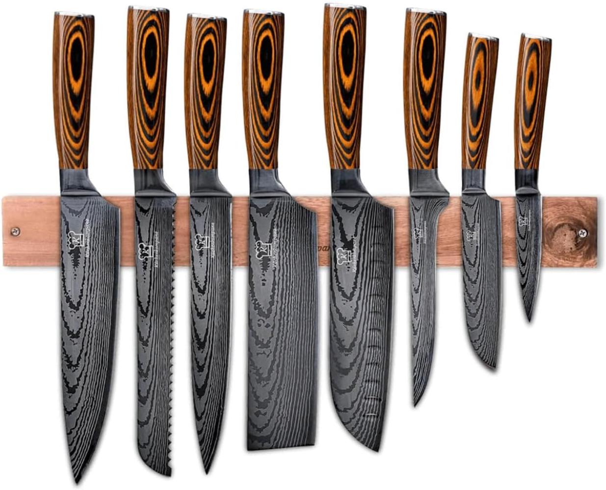 Messerset asiatisch mit magnetischer Holzleiste - Akarui Küchenmesser - 8-teiliges Messerset mit handgeschmiedeten Edelstahlklingen und Pakkaholz Griff - Rostfrei & scharf Bild 1
