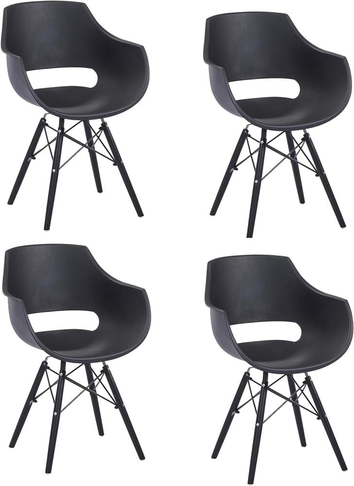 SAM 4er Set Schalenstuhl Lea, Schwarz, ergonomisch geformte Sitzschale aus Kunststoff, bequemer Esszimmerstuhl im Retro-Design, Holzgestell schwarz Bild 1