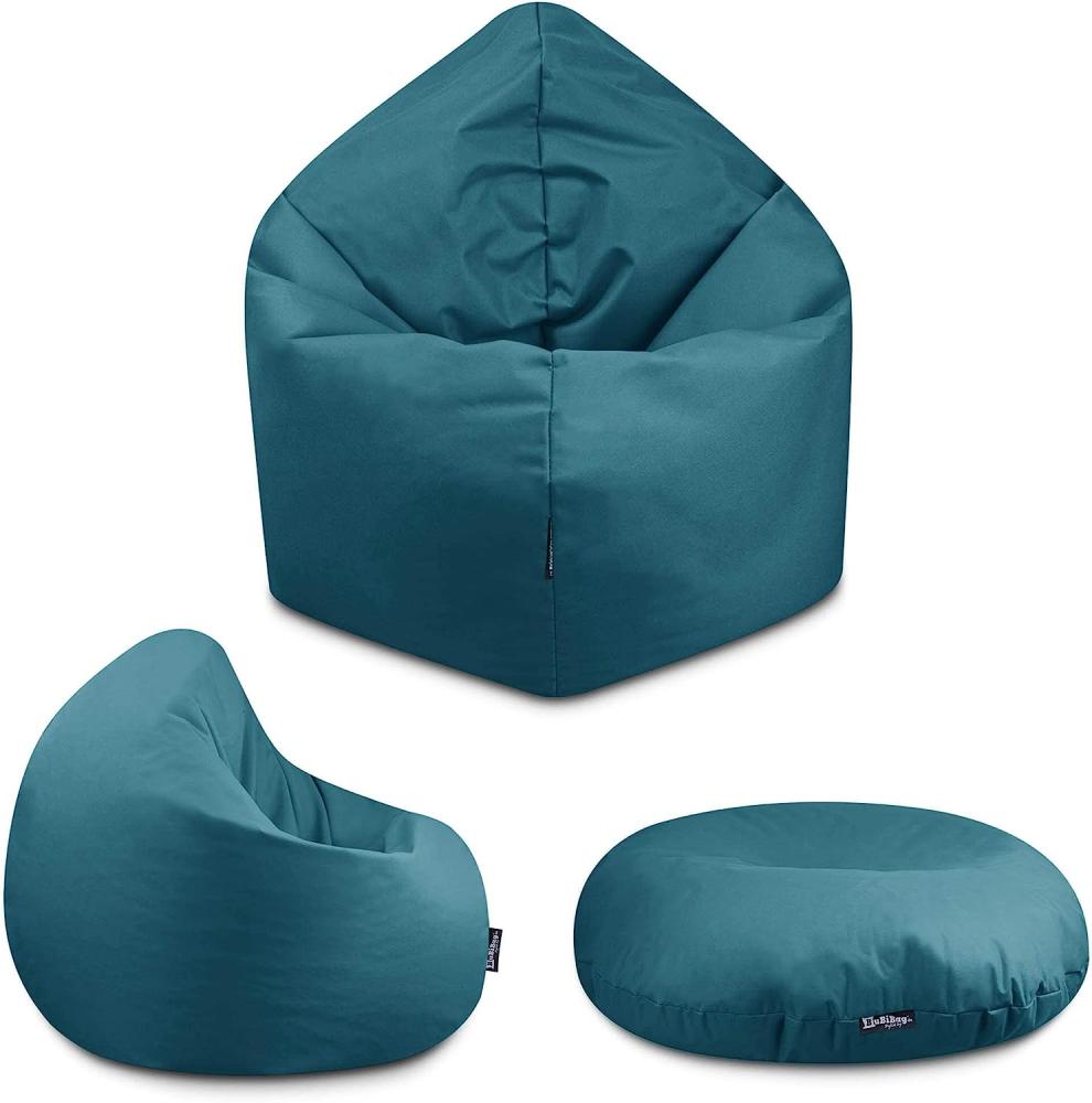BuBiBag - 2in1 Sitzsack Bodenkissen - Outdoor Sitzsäcke Indoor Beanbag in 32 Farben und 3 Größen - Sitzkissen für Kinder und Erwachsene (145 cm Durchmesser, Petrol) Bild 1