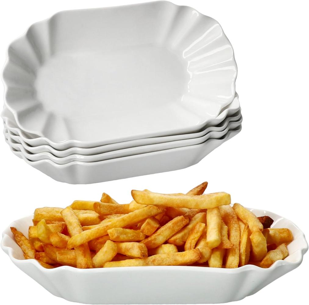 6x Fries Pommesschale oval weiß Currywurst-Schale Servier-Teller Porzellan Bild 1