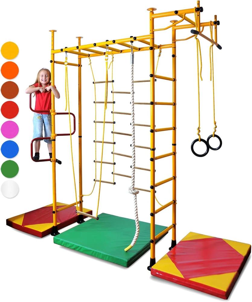 NiroSport Sprossenwand für Kinderzimmer M3 aufbau ohne bohrungen Made in Germany Metallsprossen Gelb Raumhöhe 200 - 250 cm Bild 1