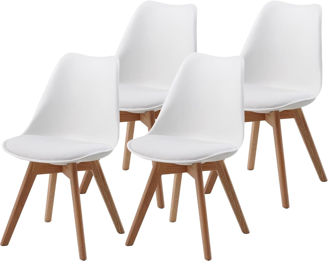 ALBATROS Esszimmerstühle AARHUS 4-er Set, Weiss mit Beinen aus Massiv-Holz, Eiche, skandinavisches Retro-Design Bild 1