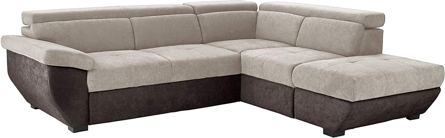 Mivano Ecksofa Speedway / Moderne Couch in L-Form mit verstellbaren Kopfteilen und Ottomane / 262 x 79 x 224 / Zweifarbiger Bezug, platinum/mud Bild 1
