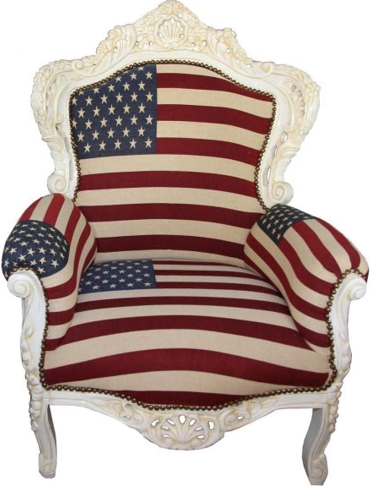 Casa Padrino Barock Sessel "King" USA Design/ Creme Möbel Antik Stil- USA Flagge Bild 1