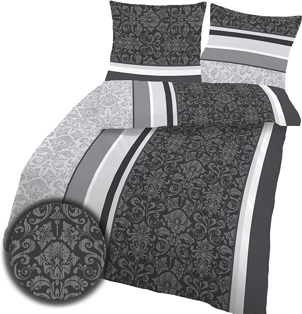 soma Biber Bettwäsche 2 teilig Bettbezug 135 x 200 cm Kopfkissenbezug 80 x 80 cm anthrazit Barock Blume Bild 1