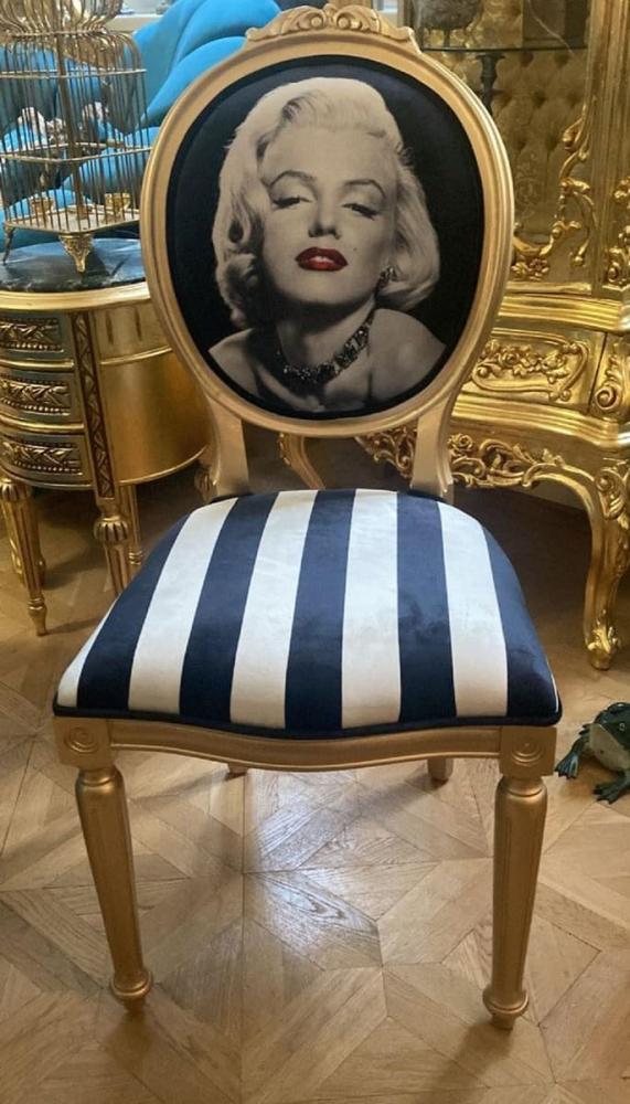 Casa Padrino Barock Esszimmer Stuhl Marilyn Monroe mit Streifen Bild 1
