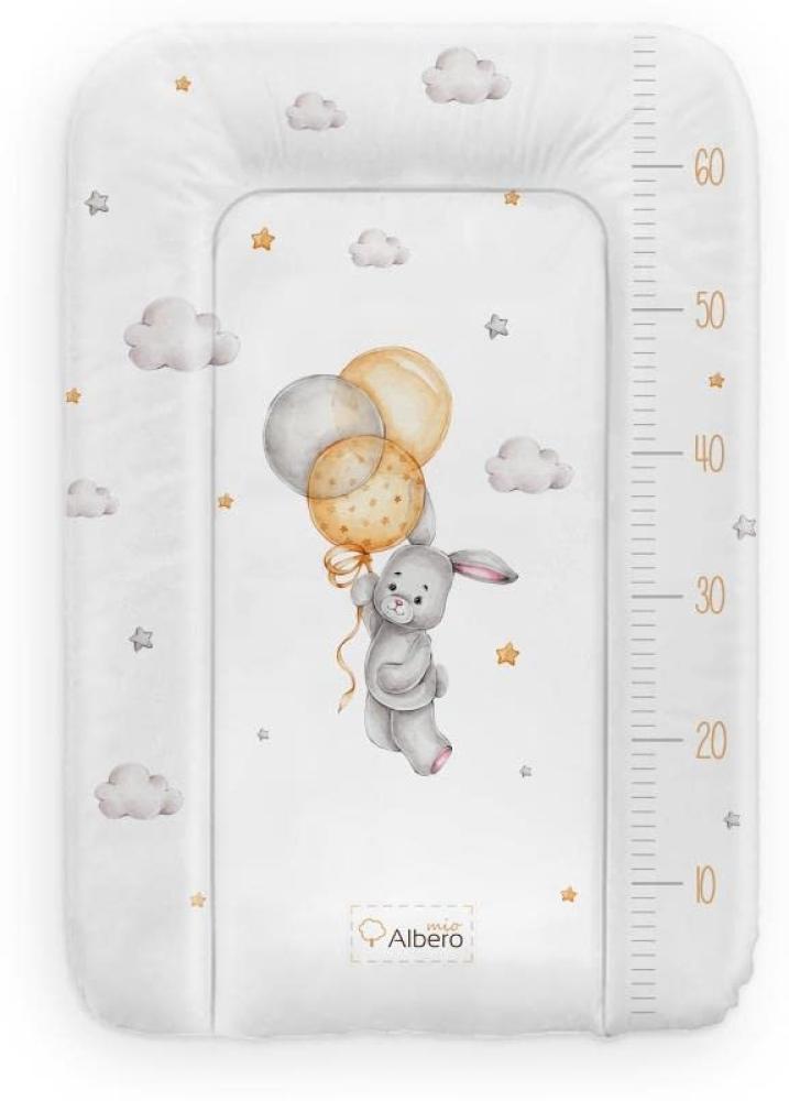 Albero Mio Wickelauflage 50 x 70 cm abwachbar Baby Wickelmatte Kommode Weiche Wickeltischauflage Folie PVC ÖKO-TEХ-zertifiziert (Kaninchen mit Ballons) Bild 1