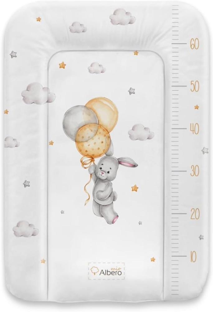 Albero Mio Wickelauflage 50 x 70 cm abwachbar Baby Wickelmatte Kommode Weiche Wickeltischauflage Folie PVC ÖKO-TEХ-zertifiziert (Kaninchen mit Ballons) Bild 1