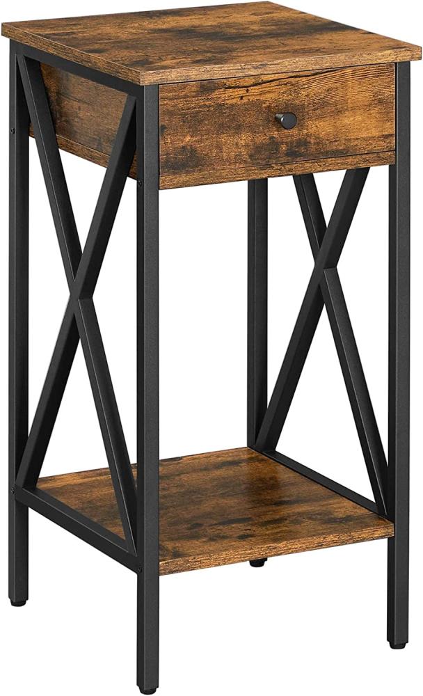 VASAGLE Nachttisch, Beistelltisch, hoch, mit Schublade und Ablage, Industriestil, vintagebraun-schwarz LET501B01 Bild 1