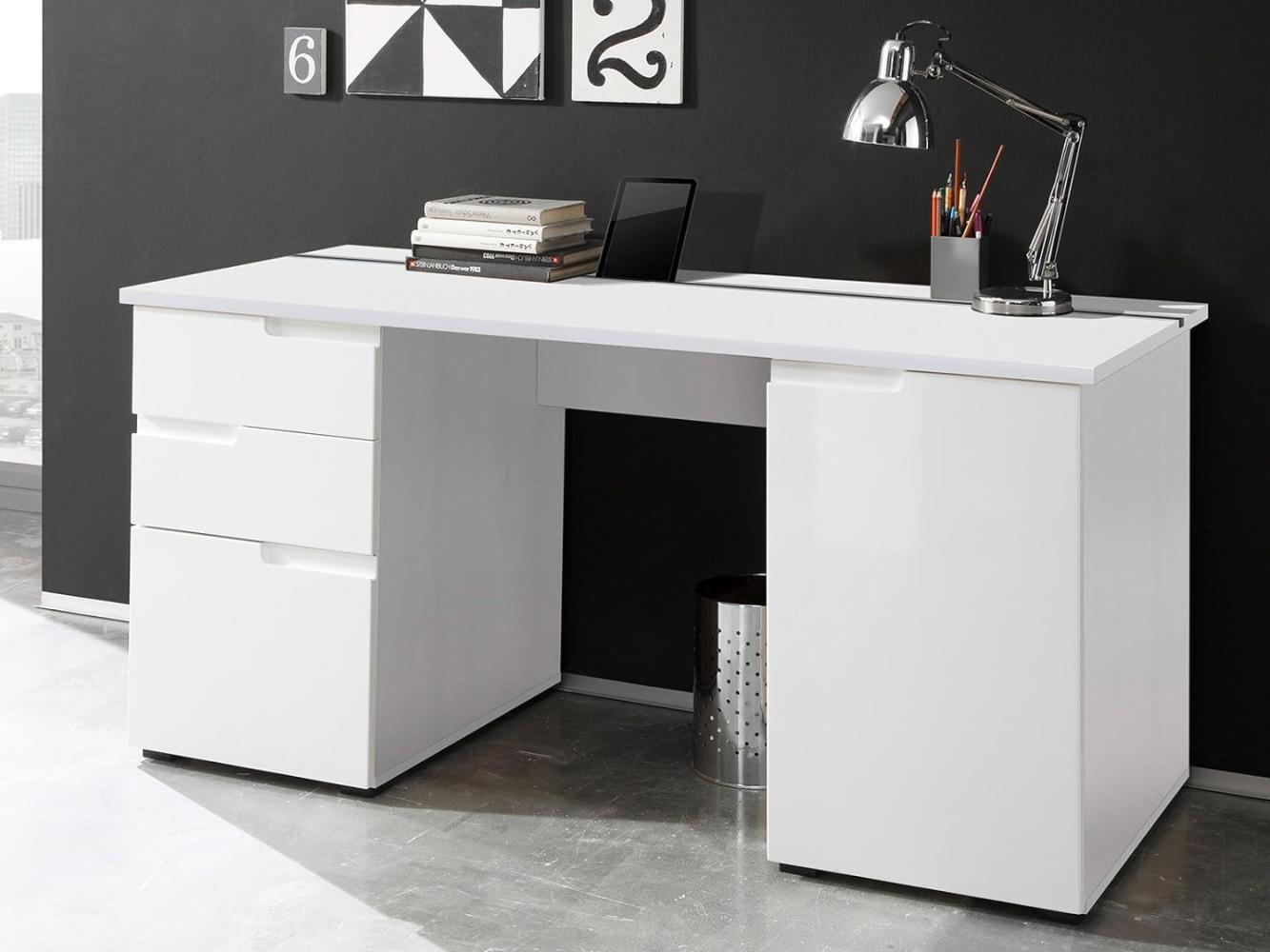 Schreibtisch >Suzette< in Weiß aus MDF - 158x76x67cm (BxHxT) Bild 1