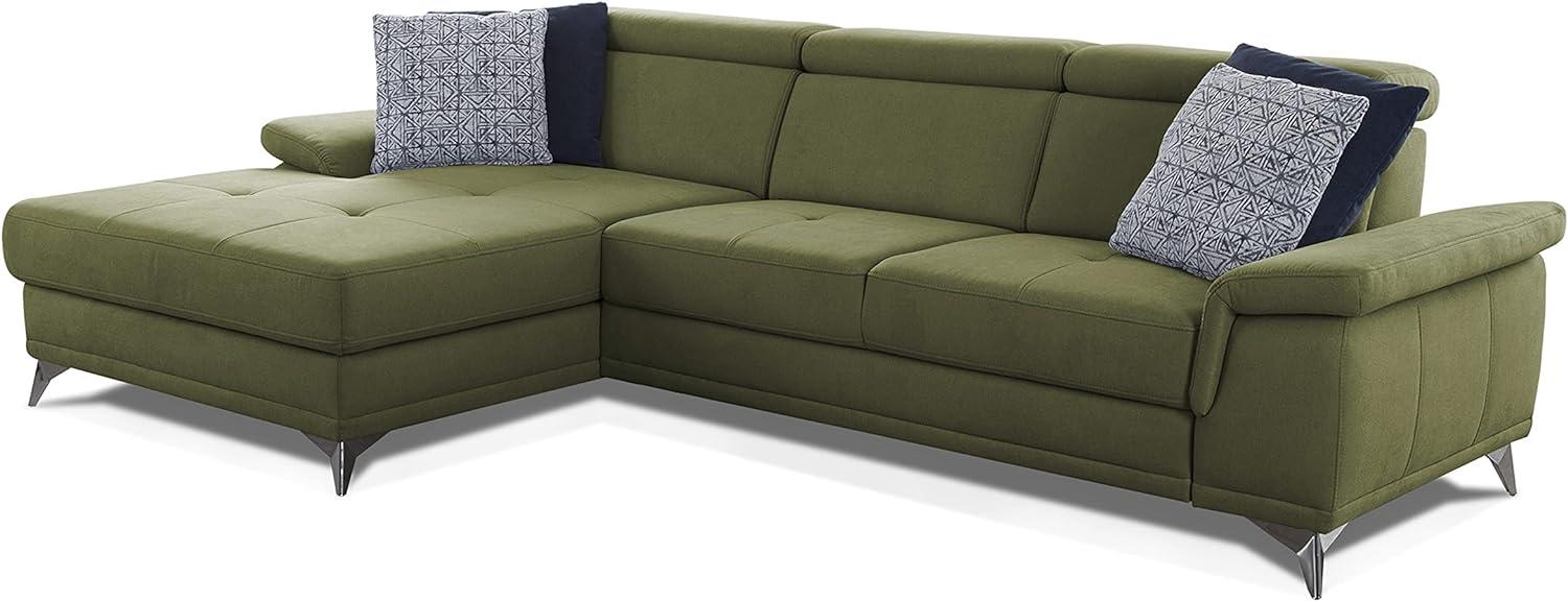 CAVADORE Ecksofa Cardy inkl. Federkern / Sofa in L-Form mit verstellbaren Kopfteilen, XL-Recamiere + Fleckschutz-Bezug / 289 x 83 x 173 cm / Grün Bild 1