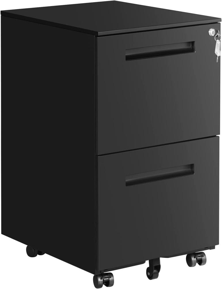 SONGMICS Rollcontainer, mobiler Aktenschrank mit 2 Schubladen, abschließbar, für Bürodokumente, vormontiert, 39 x 45 x 69,5 cm (L x B x H), Mattschwarz OFC52BK Bild 1