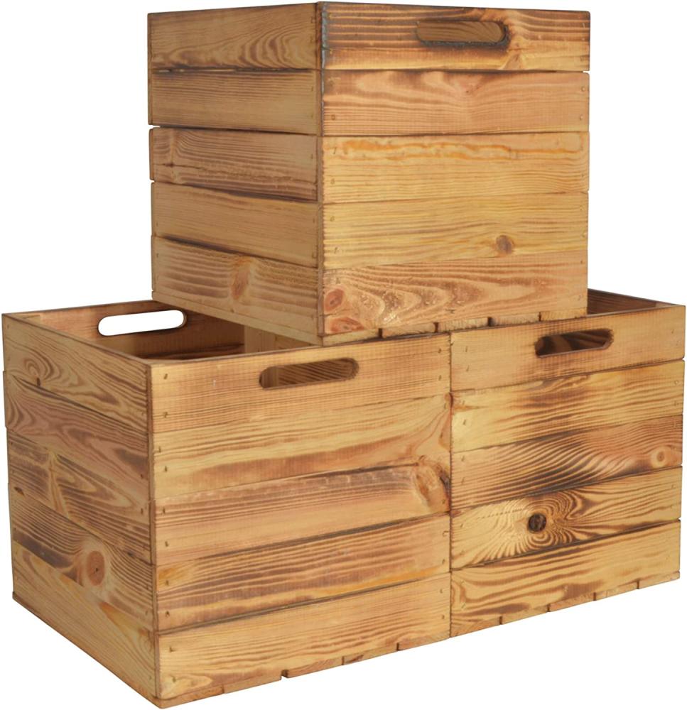 CHICCIE 3 Set Kallax Holzkiste Karl - Aufbewahrungsbox Geflammt 33x38x33cm Aufbewahrungskorb Schubladenbox Holz Regal Bild 1