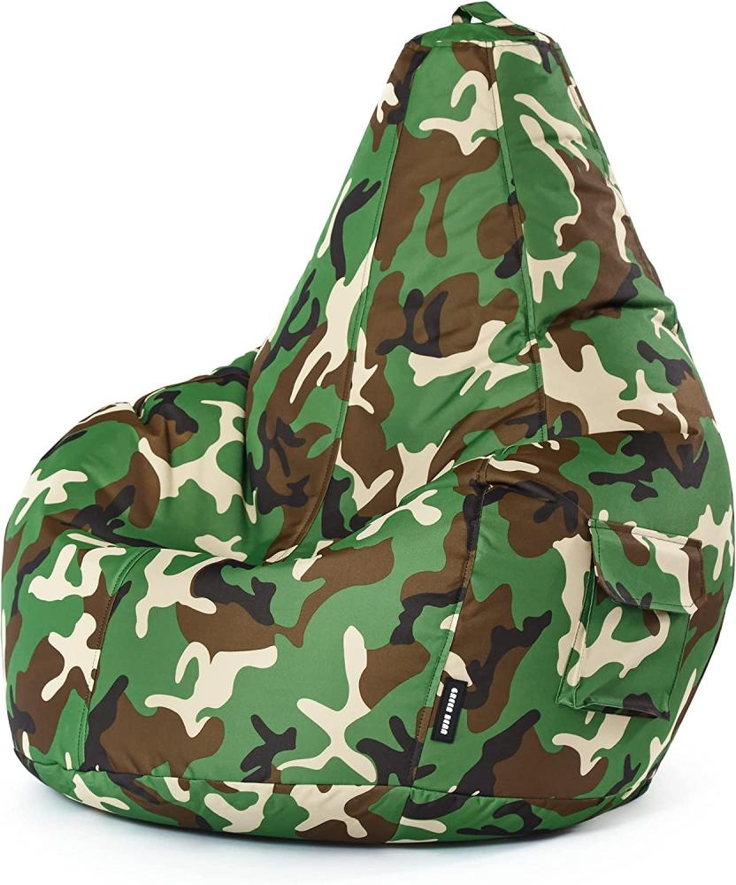 Green Bean© Sitzsack mit Rückenlehne "Cozy" 80x70x90cm - Gaming Chair mit 230L Füllung - Bean Bag Gamingstuhl Camouflage Grün Bild 1