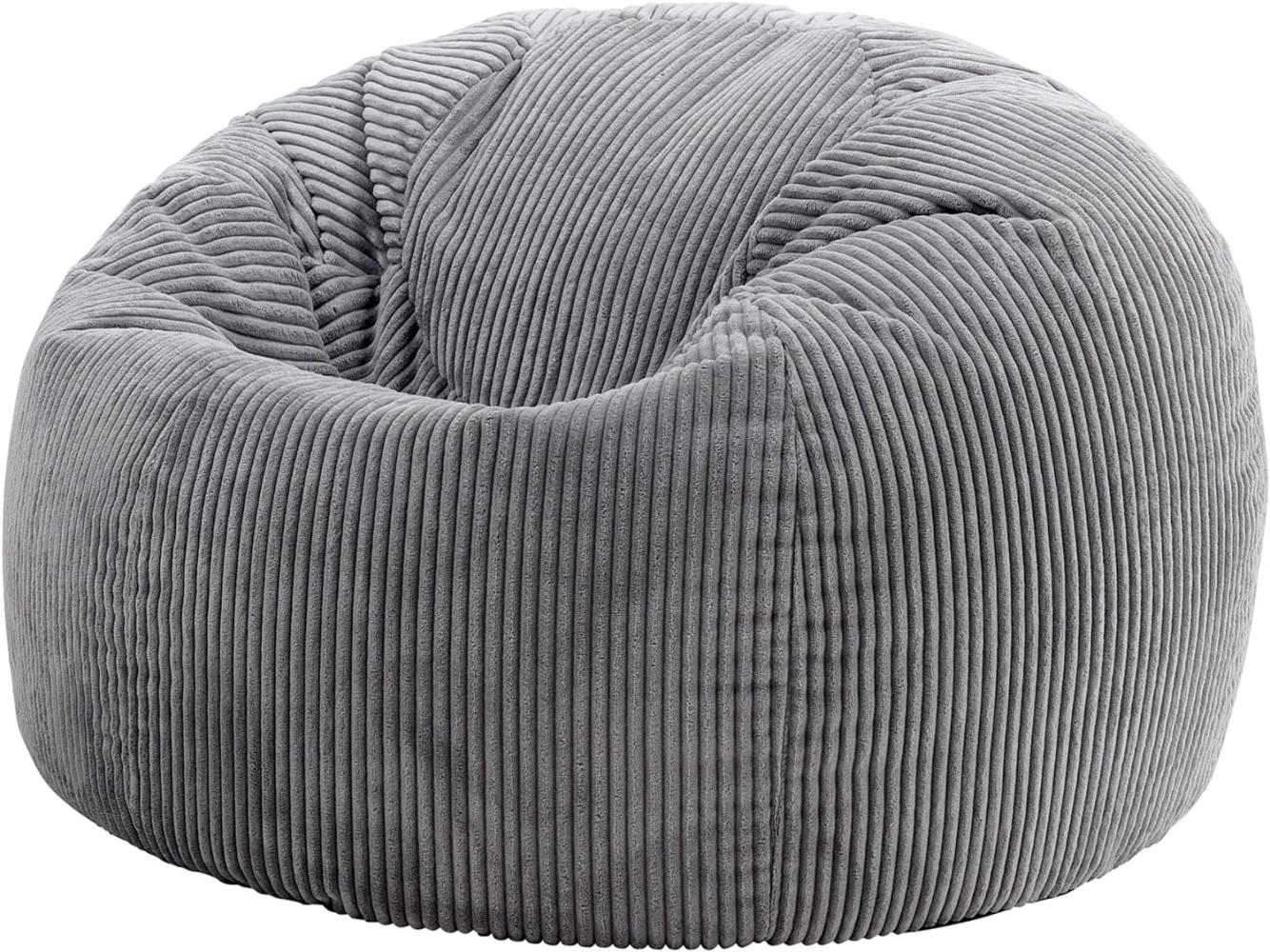 Icon Klassischer Sitzsack Flauschig aus Cord „Kingston“, Anthrazitgrau, Cord Sitzsack Erwachsene mit Füllung, Indoor Sitzsack Kuschelig Groß Bild 1