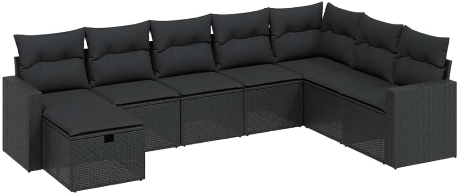 vidaXL 8-tlg. Garten-Sofagarnitur mit Kissen Schwarz Poly Rattan Bild 1