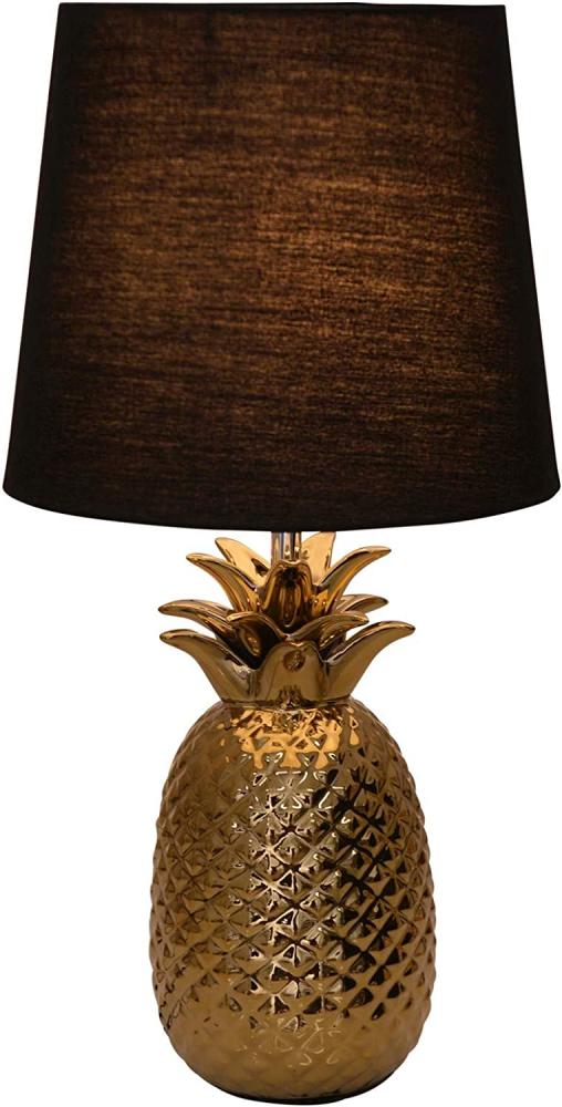 Tischleuchte mit Stoffschirm schwarz, gold Näve Ananas E14 Bild 1