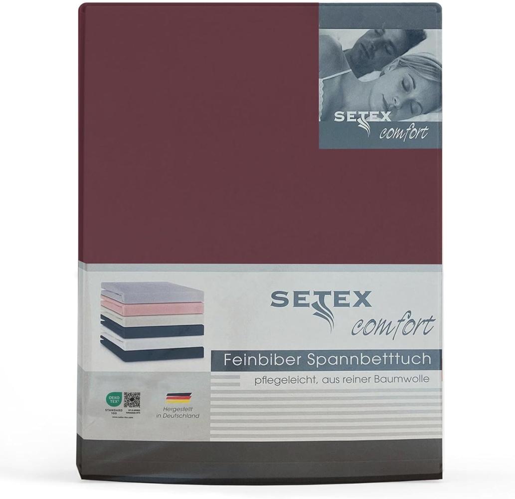SETEX Feinbiber Spannbettlaken, 180 x 200 cm großes Spannbetttuch, 100% Baumwolle, Bettlaken in Bordeaux (Wein-Rot) Bild 1