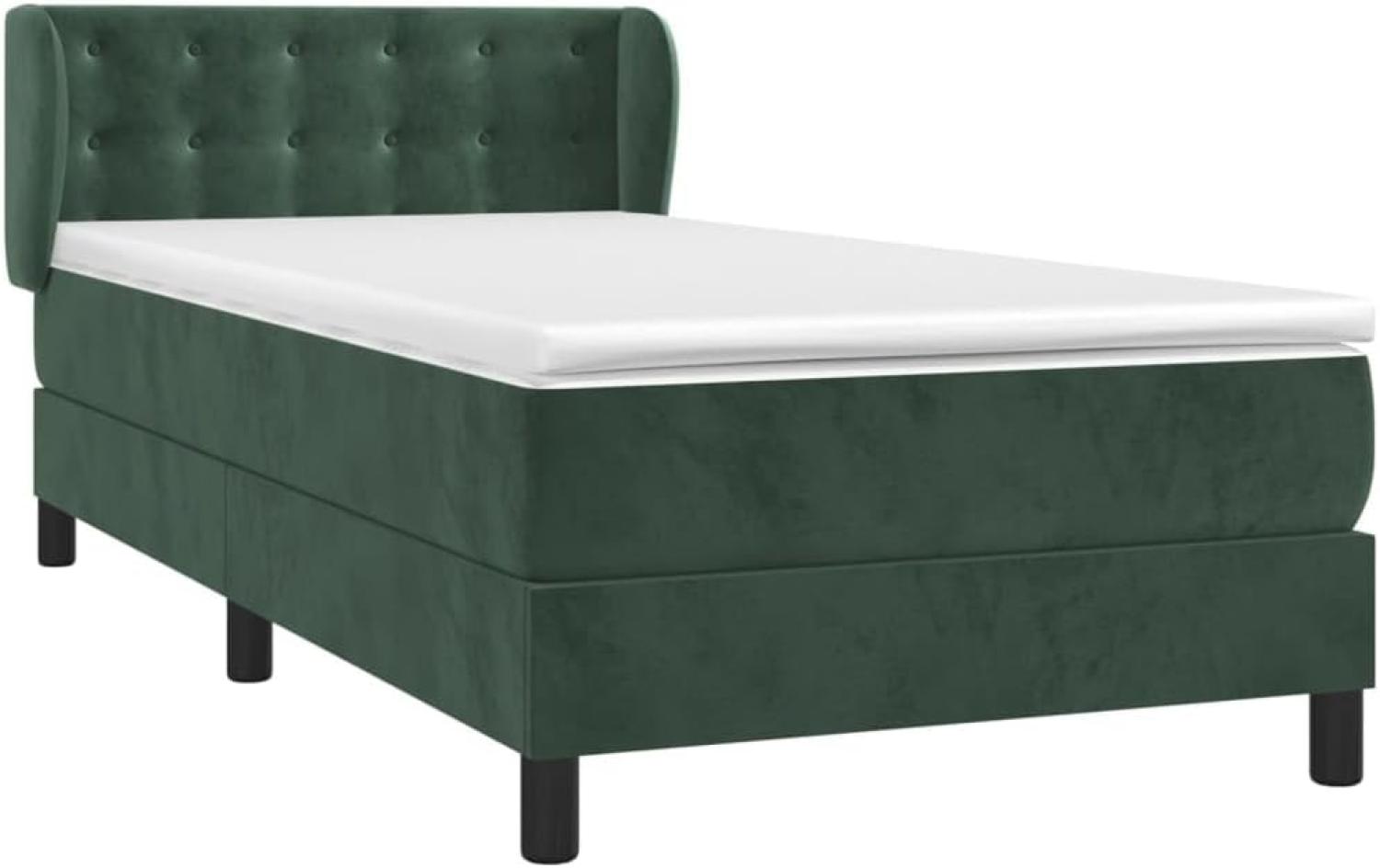 vidaXL Boxspringbett mit Matratze Dunkelgrün 90x200 cm Samt Bild 1