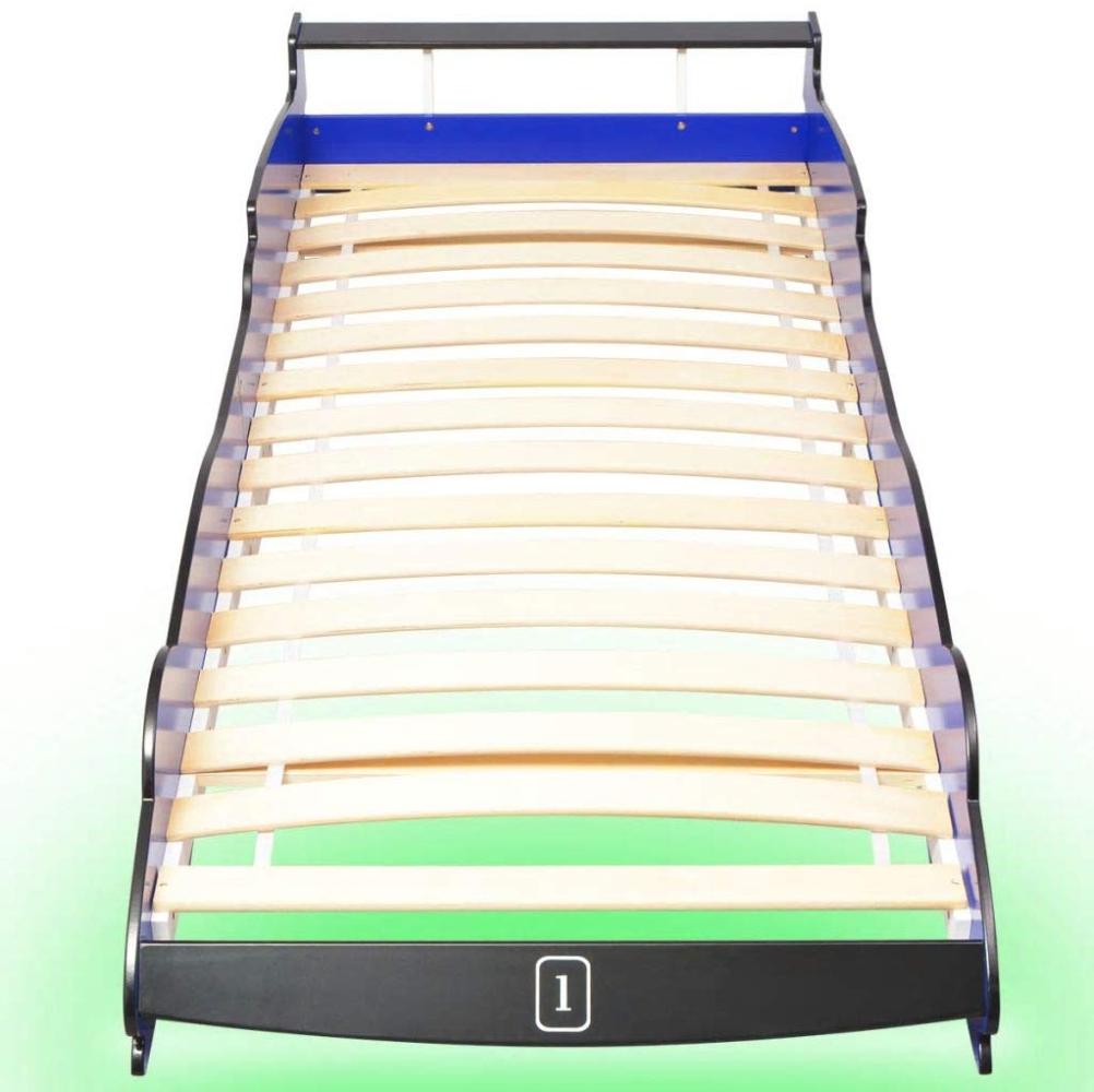 Kinderbett mit LED im Rennwagen-Design 90 x 200 cm Blau Bild 1