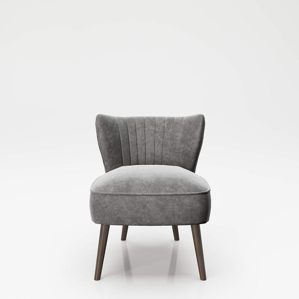 PLAYBOY - Sessel "HOLLY" gepolsterter Lounge-Stuhl mit Rückenlehne, Samtstoff in Grau mit Massivholzfüsse, Retro-Design Bild 1