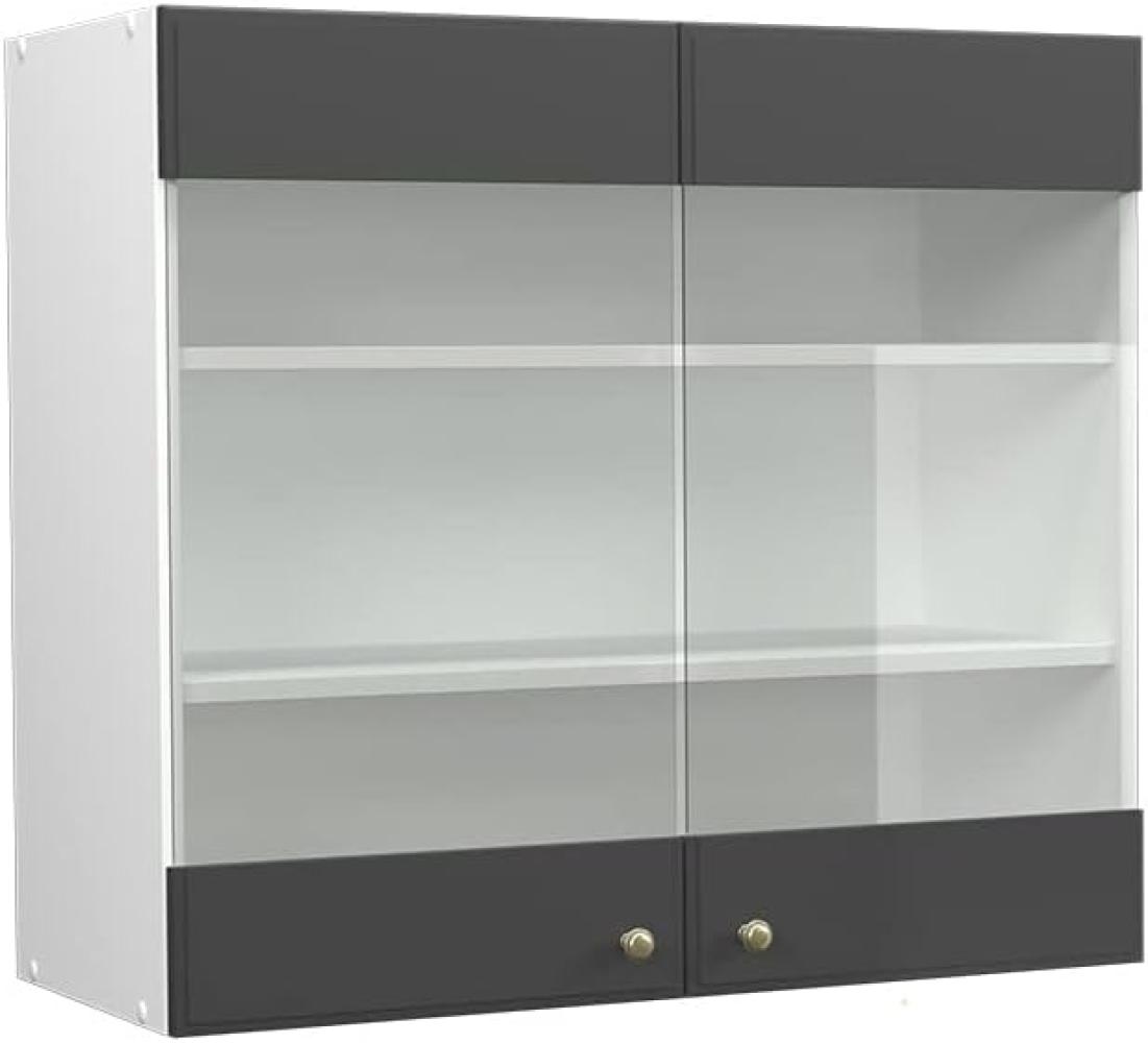 Vicco Küchenschrank Küchenmöbel Fame-Line Landhaus Küche Einbauküche Küchenzeile Blende Unterschrank Hochschrank Hängeschrank (Weiß-Anthrazit-Gold, Hängeglasschrank 80 cm) Bild 1