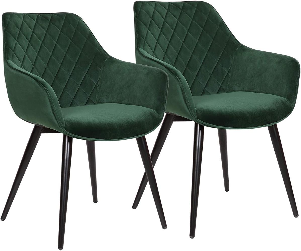 WOLTU Esszimmerstühle BH153gn-2 2er Set Küchenstühle Wohnzimmerstuhl Polsterstuhl Design Stuhl mit Armlehne Samt Gestell aus Stahl Grün Bild 1
