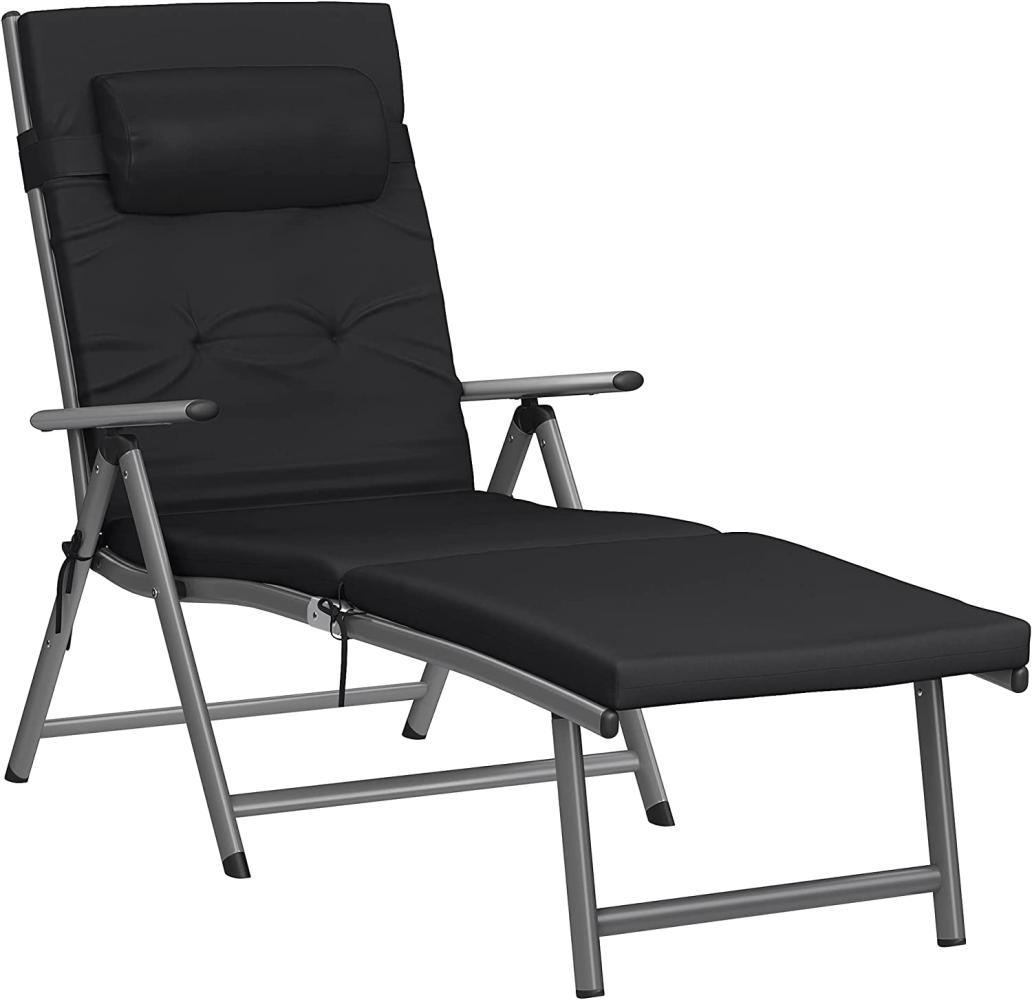 Sonnenliege, klappbar, Liegestuhl mit 6 cm dicker Matratze, abnehmbares Kopfkissen, aus rostfreiem Aluminium, atmungsaktiv, komfortabel, verstellbar, bis 150 kg belastbar, schwarz GCB24BK Bild 1